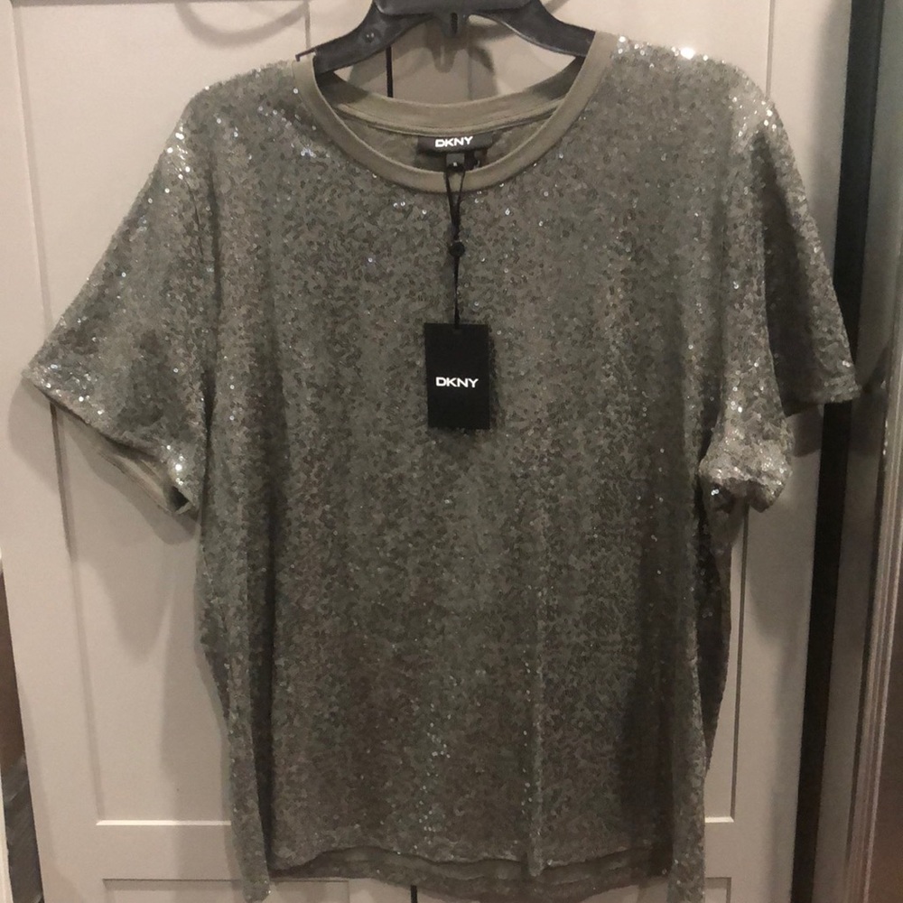 DKNY olive sequin T-shirt XL